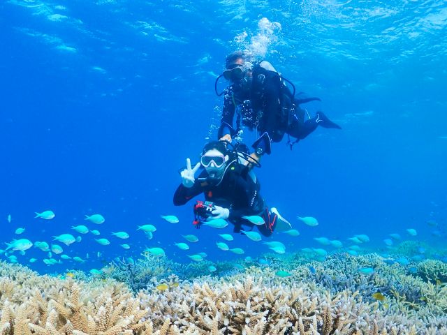 【宮古島　八重干瀬（ヤビジ）】半日でよくばりプラン♪☆ドローン撮影&高画質水中カメラ無料レンタル☆体験ダイビング＆シュノーケル